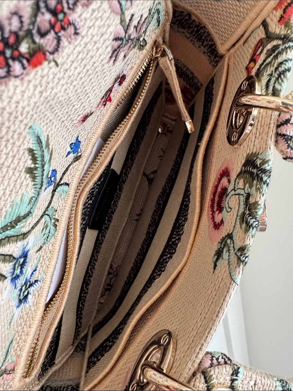 Dior Beige Floral Embroidered Mini Lady Tote with Multicolor Flowers - Picture 8 of 16